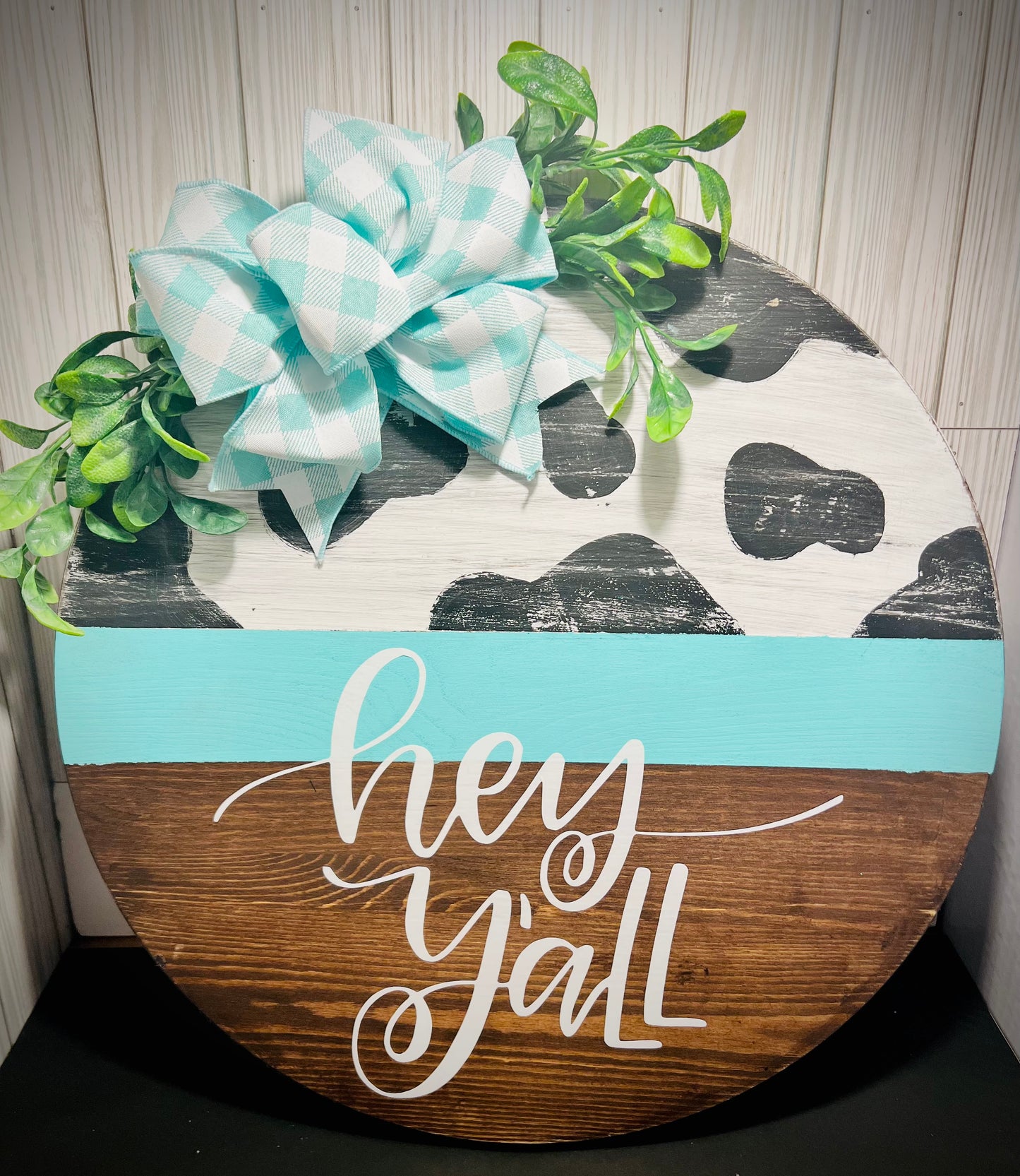 Cow Print Hey Ya’ll Round Door Hanger